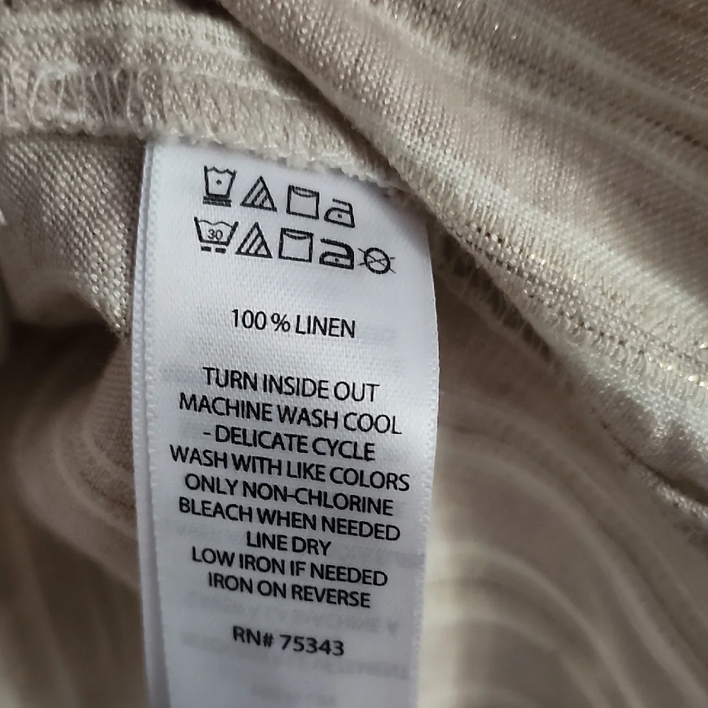 Jones New York 100% Linen Striped Long Sleeved Button Down Top - Picture 4 of 10